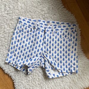 J. Crew White and Blue Patterned Jean Shorts, preppy summer shorts size 0
